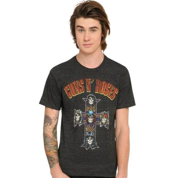 VTG Inspired Guns N' Roses Gray Cross Graphic Band T-Shirt Mens L Distressed GUC - Picture 1 of 7